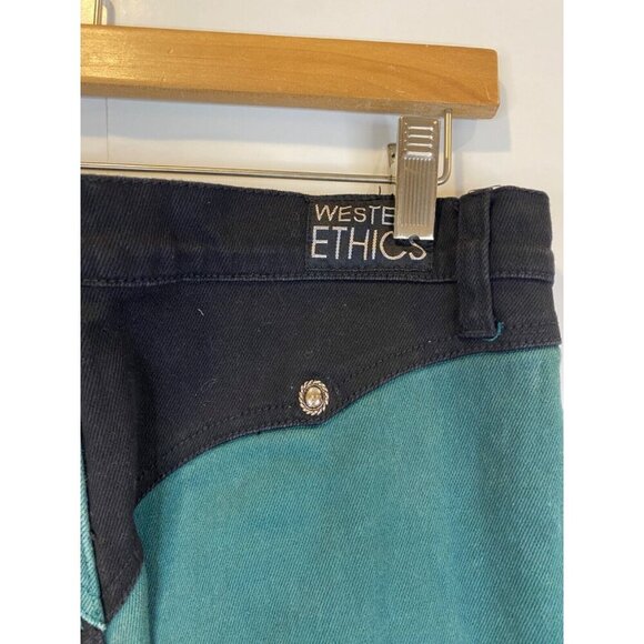 VTG 90s Western Ethics Size 11 Green Black Colorblock Two Tone High Waisted Jean - Picture 5 of 8